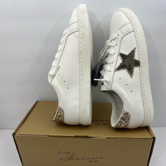 VINTAGE HAVANA, TENNIS SHOES, “WHITE” WITH CAMOUFLAGE & GLITTERING DESIGN, 11.5 - Picture 7 of 16